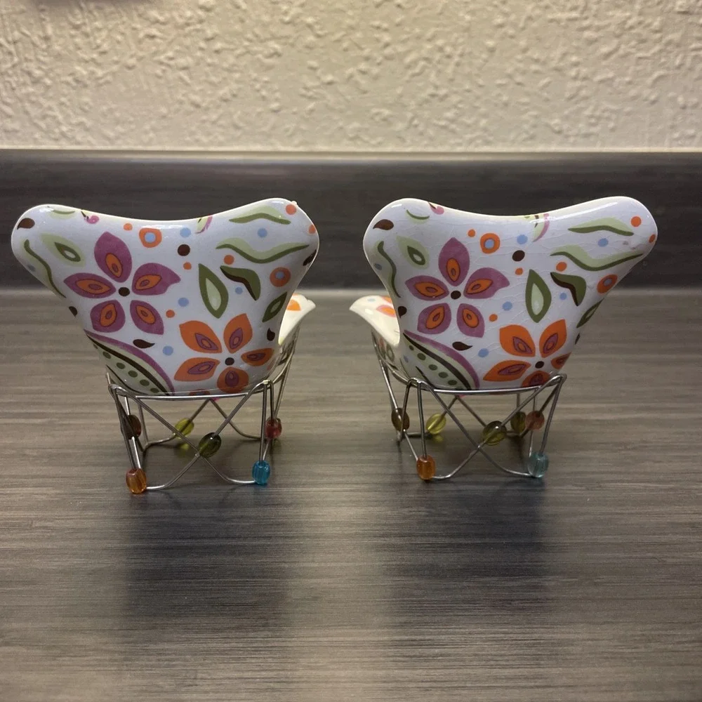 PartyLite Colorful Tealight Votive Candle‎ Holder Porcelain Chair 3x3x3 Set (2)